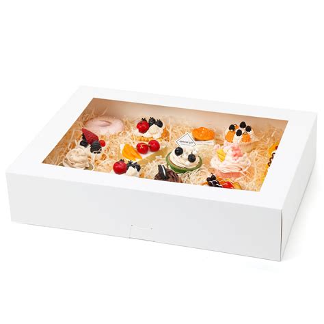 Moretoes 10pcs 19x14x4in White Bakery Boxes Half Sheet Cake Boxes with ...