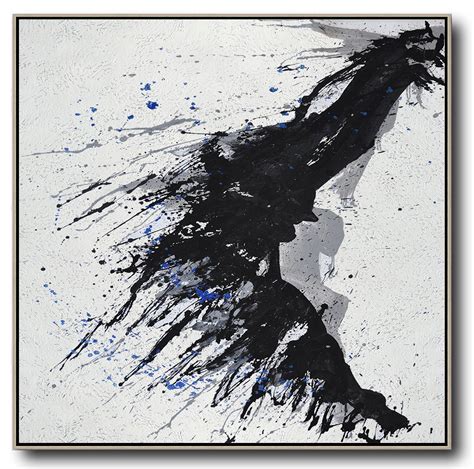 Oversized Canvas Art On Canvas,Minimalist Drip Painting On Canvas, Black, White, Grey, Blue ...