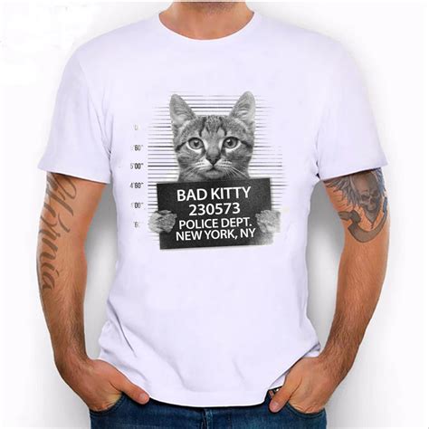 Hot sale 2017 New summer fashion men's short sleeve Bad Kitty! T Shirt funny cat design shirts ...