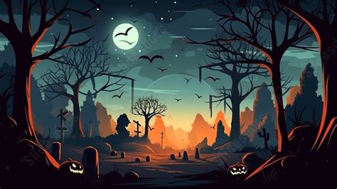 Cartoon Graveyard For Halloween Night Powerpoint Background For Free Download - Slidesdocs