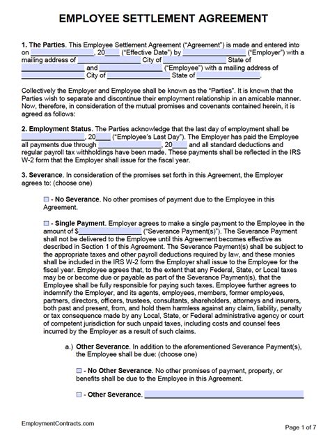 Simple Employee Separation Agreement Template - Sfiveband.com