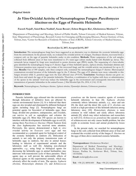 (PDF) In Vitro Ovicidal Activity of Nematophagous Fungus Paecilomyces ...