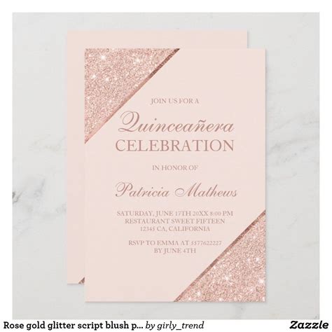 Rose gold glitter script blush pink Quinceanera Invitation | Zazzle ...