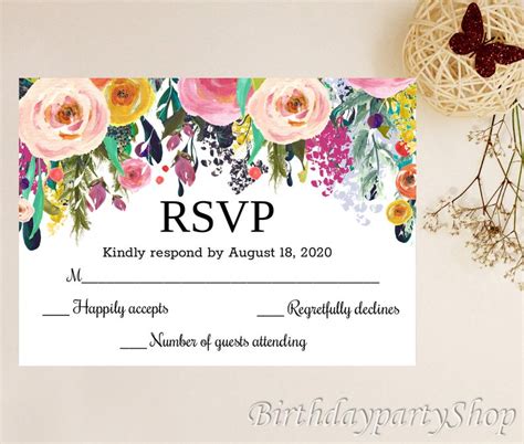 RSVP Birthday Card Template Floral RSVP Card Bridal Shower | Etsy