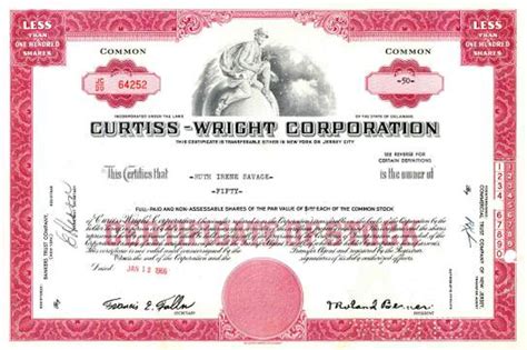 Curtiss Wright Corporation - Scripophily.com | Collect Stocks and Bonds | Old Stock Certificates ...