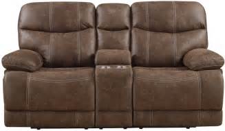 Earl Sanded Microfiber Brown Reclining Console Loveseat from Emerald ...