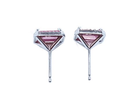 1.85 ct. Natural Pink Sapphire Stud Earrings Halo Diamonds 14K White G