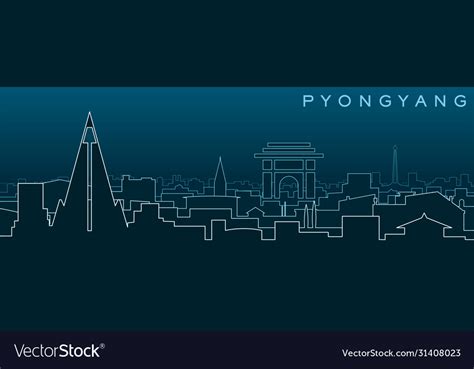 Pyongyang multiple lines skyline and landmarks Vector Image