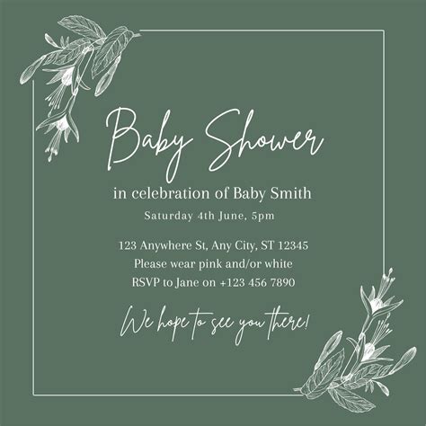 Green Vine Invitation, Baby Shower Invitation, Gender Neutral Baby ...