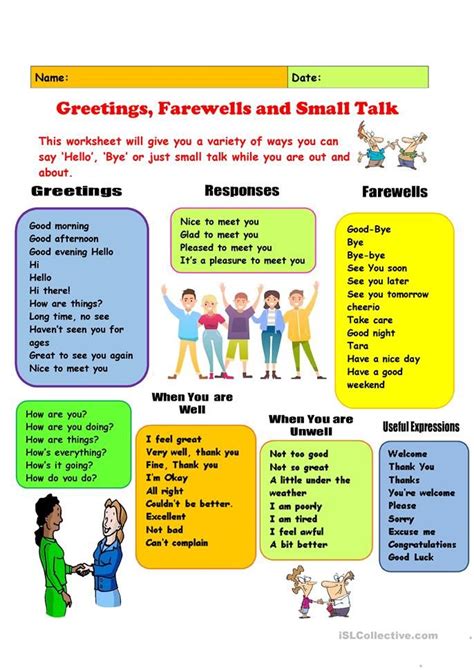 Greetings, Farewells & Small Talk - English ESL Worksheets | English ...