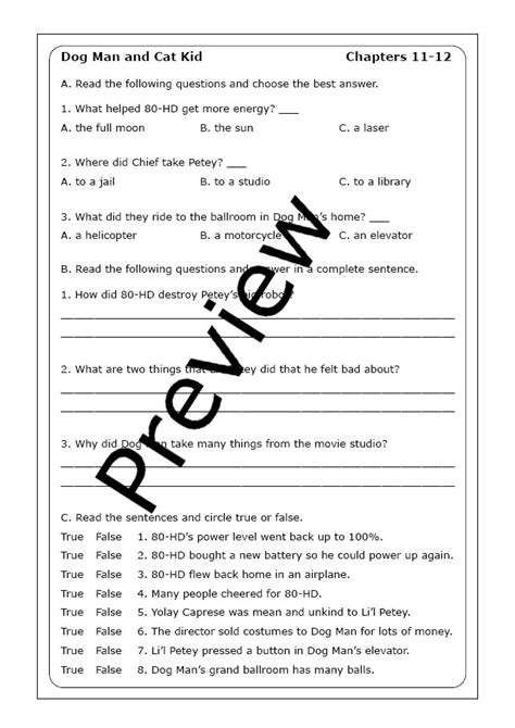 Dog Man and Cat Kid (Book #4) worksheets | Made By Teachers