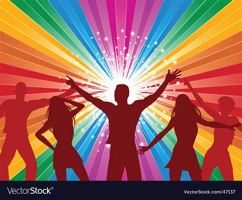 Rainbow starburst and dancers Royalty Free Vector Image