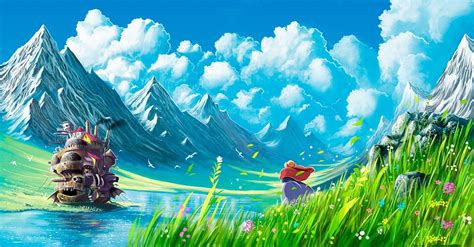 studio ghibli howls moving castle mountain #1080P #wallpaper # ...