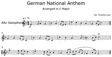 German National Anthem - Sheet music for Alto Saxophone