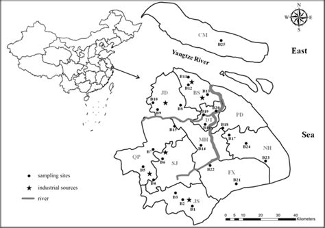 Map of Shanghai showing the location of the air and soil sampling sites ...