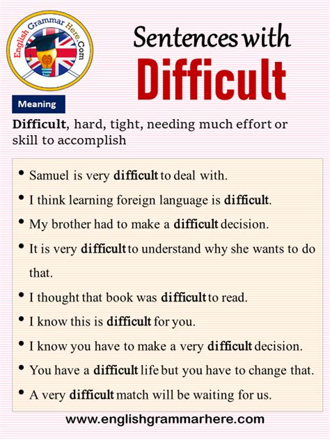 Sentences with Difficult, Difficult in a Sentence and Meaning - English ...