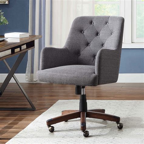 Better Homes & Gardens Tufted Office Chair, Gray Fabric Upholstery and Espresso Wood Base ...