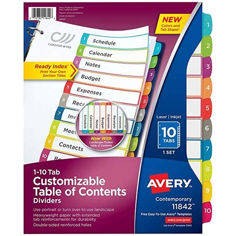 Avery 10-Tab Binder Dividers, Customizable Table of Contents, Contemporary Multicolor Tabs, 1 ...