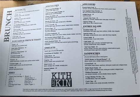 Menu at Kith and Kin pub & bar, Hudson