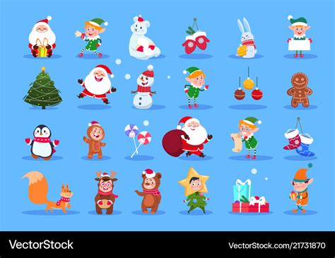 Winter characters cartoon santa elves and Vector Image