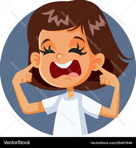 Girl covering ears complaining about loud noise Vector Image