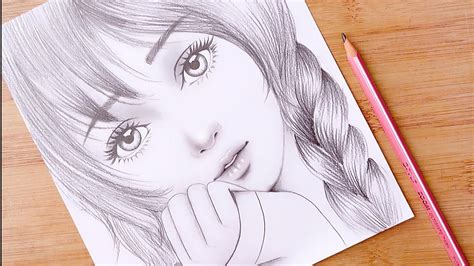 Pencil sketch || How to draw Cute Girl Face – step by step || Drawing ...