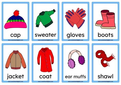 Flashcards Winter Clothing - Worksheet Digital