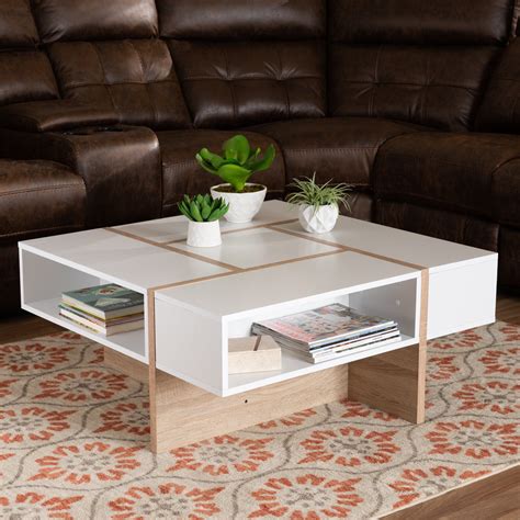 Baxton Studio Rasa Modern and Contemporary Two-Tone White and Oak Finished Wood Coffee Table ...
