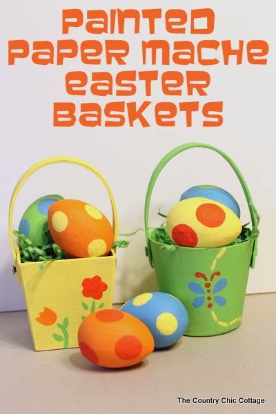 Easter Basket {Painted Paper Mache Basket and Eggs} @decoart_inc - The Country Chic Cottage