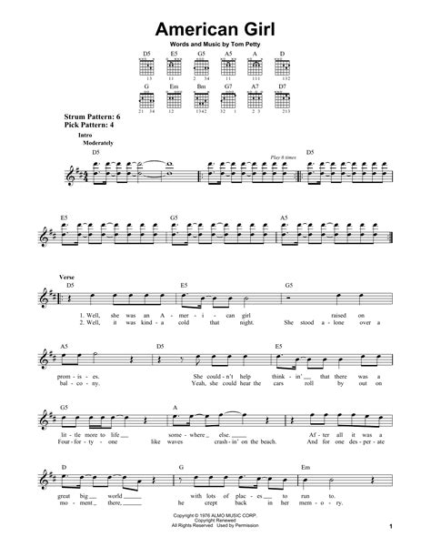 American Girl by Tom Petty Sheet Music for Easy Guitar at Sheet Music ...