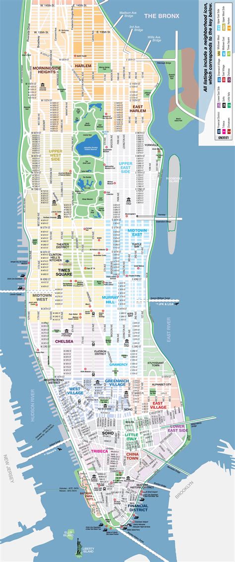 Large detailed map of New York, Manhattan top tourist attractions with ...