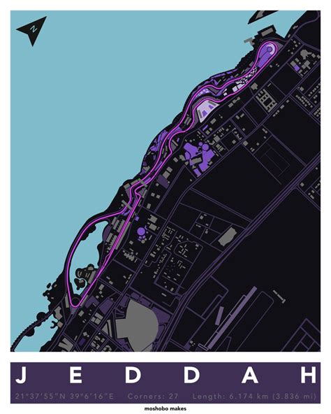 Jeddah Corniche Circuit Track Map for Poster Wall Art Formula 1 Poster Digital Download - Etsy