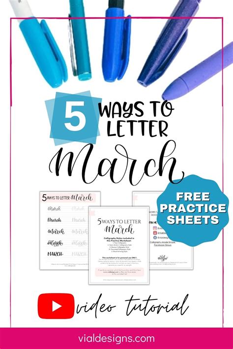 5 ways to letter March Plus Free Calligraphy Worksheet | Bullet journal ...