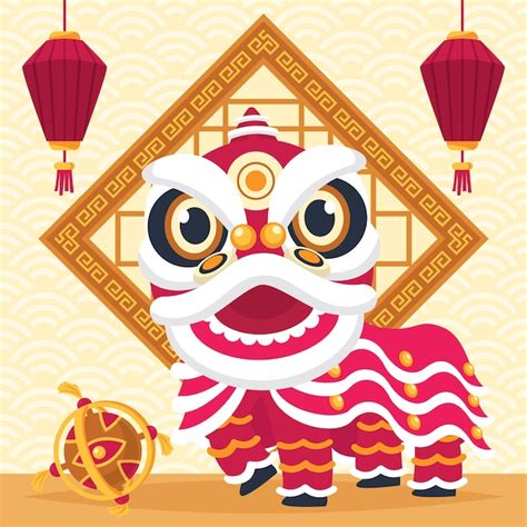 Free Vector | Flat chinese new year lion dance illustration