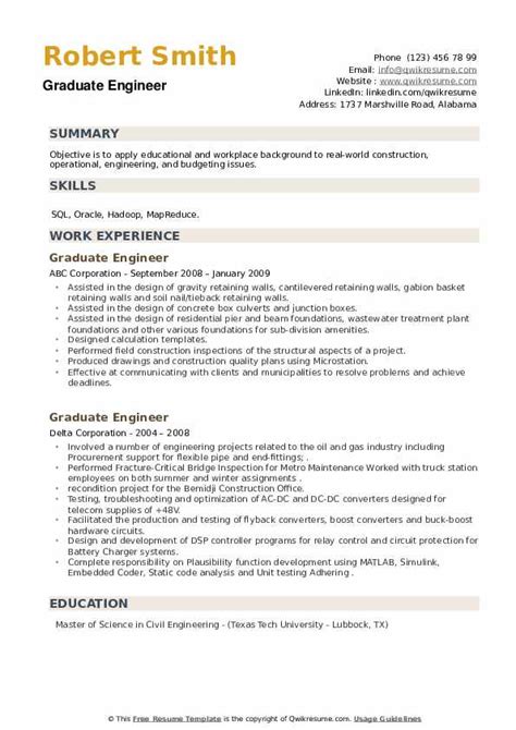 Graduate Engineer Resume Samples | QwikResume