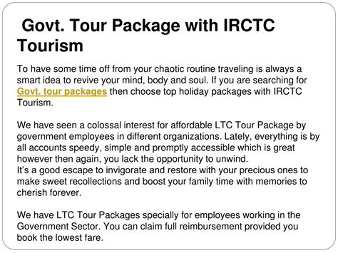 PPT - Govt. Tour Package with IRCTC Tourism PowerPoint Presentation ...