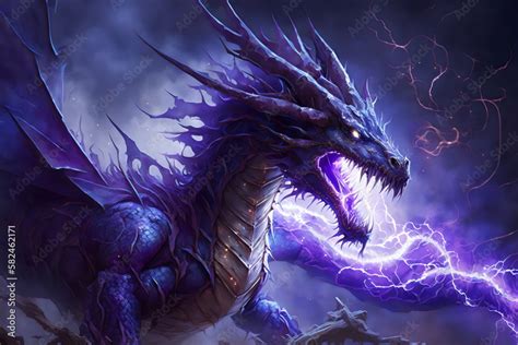 purple dragon with lightning in the clouds, made with generative ai ...