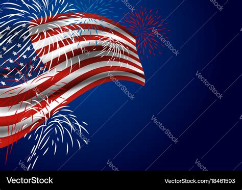 Usa flag with fireworks at night Royalty Free Vector Image