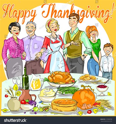 Happy Family Celebrating Thanksgiving Day. Stock Vector Illustration ...