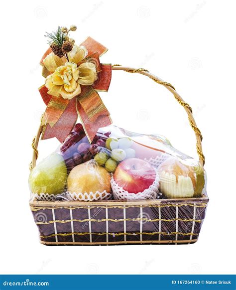 New Year Fruit Basket Isolated on White Background Stock Photo - Image ...