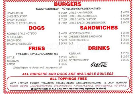 Five Guys Burgers and Fries Menu - Urbanspoon/Zomato