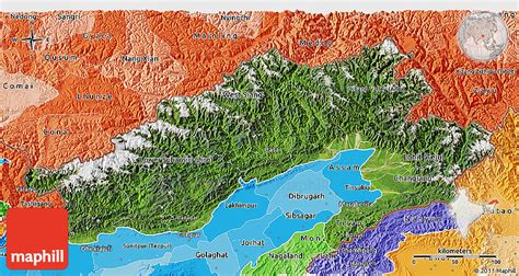 Satellite 3D Map of Arunachal Pradesh, political shades outside