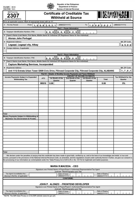 BIR Form 2307 in the Philippines: How to Fill It in 2024