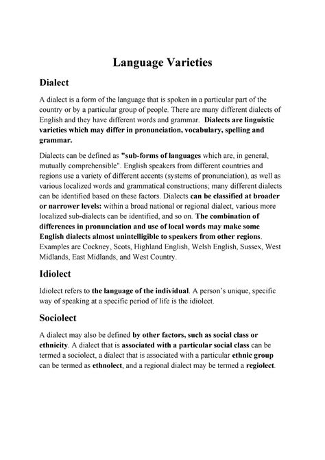 08 Language Varieties - Language Varieties Dialect A dialect is a form ...