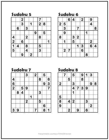 Sudoku Puzzles #5-8 (Easy) | Print it Free