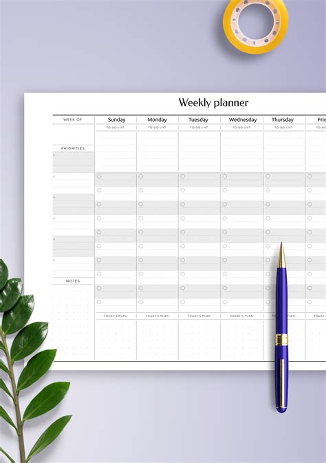 Horizontal Weekly Planner Printable