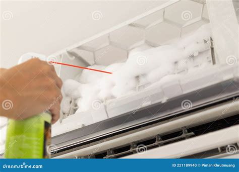 Air Conditioner Cleaning with Spray Foam Cleaner Stock Photo - Image of cleaning, house: 221189940