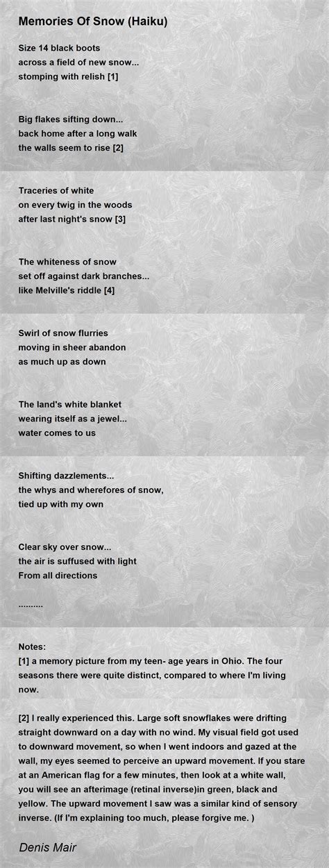 Memories Of Snow (Haiku) - Memories Of Snow (Haiku) Poem by Denis Mair