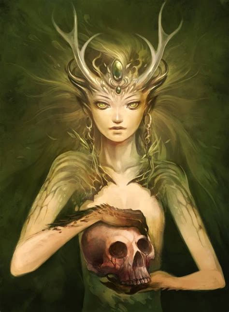 beautiful elven girl holding and caressing what looks to be a human skull | Fantasy artwork ...