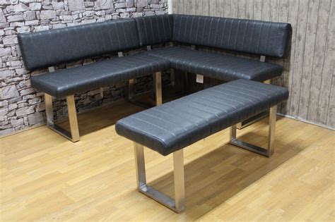New Contemporary Grey Leather & Steel Corner Dining Bench Set *Furniture Store* | eBay
